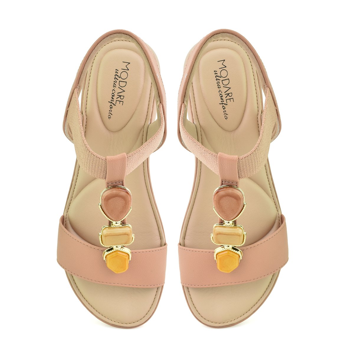 Sandalia Modare Ultraconforto Casual Pedraria Feminina Nude Bege 3