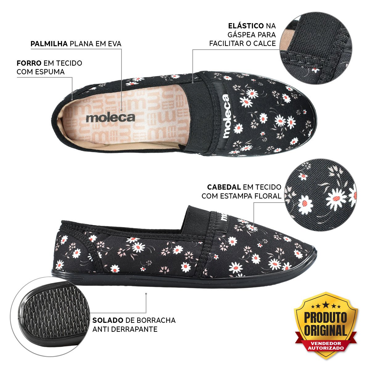 Sapatilha Moleca Classica Brim Preto Jasmim Preto 2