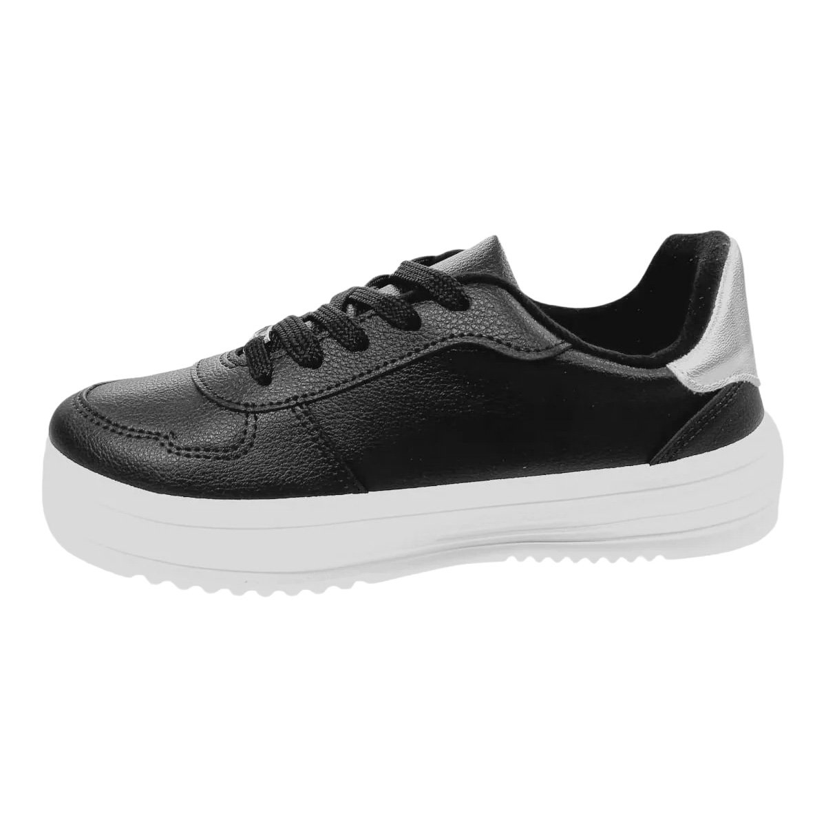 Moleca Feminino  Tenis Napa  Preto Detalhe  Prata Preto/Prata 2