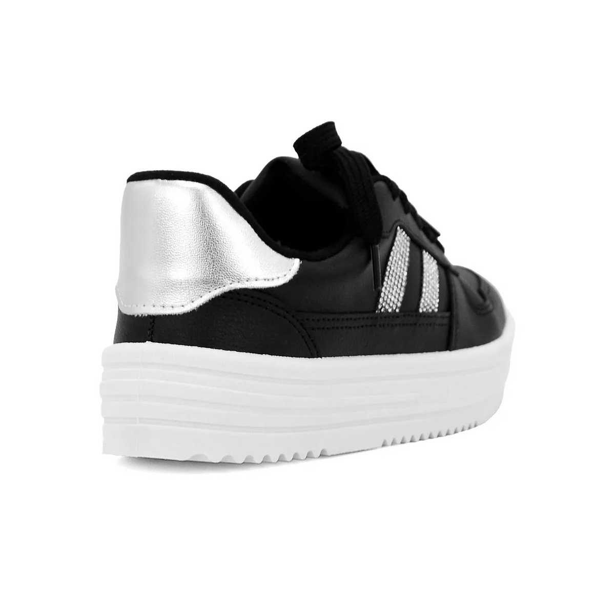 Moleca Feminino  Tenis Napa  Preto Detalhe  Prata Preto/Prata 4