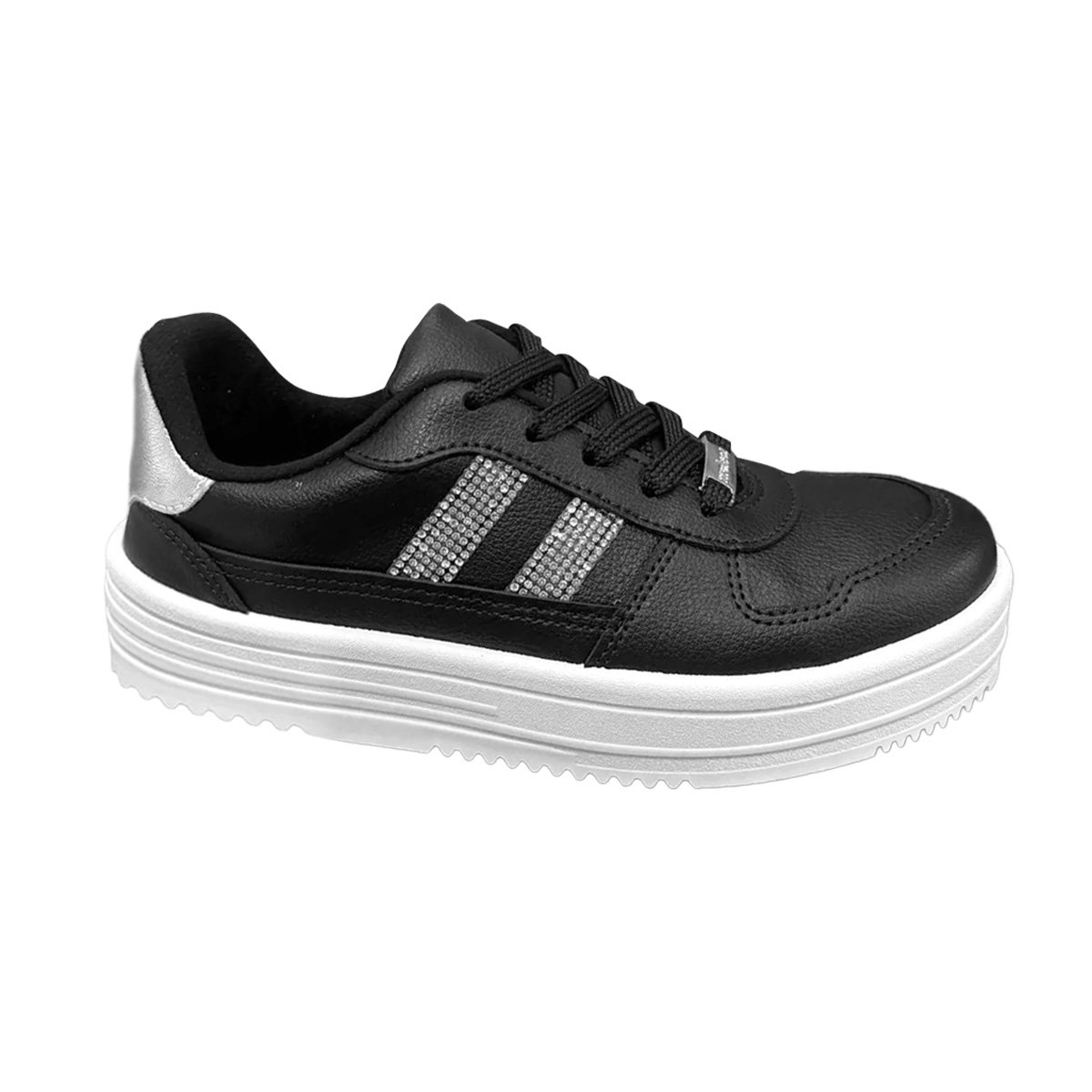 Moleca Feminino  Tenis Napa  Preto Detalhe  Prata