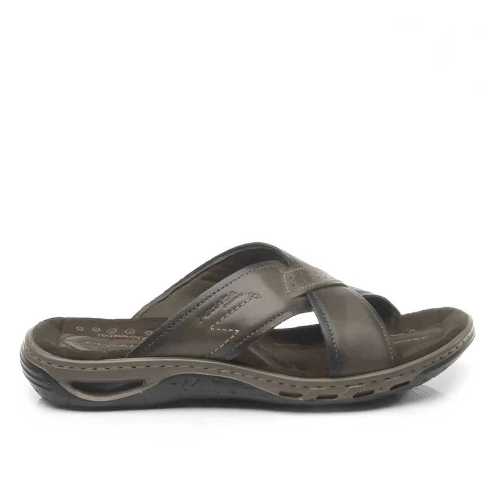 Chinelo Masculino Pegada Couro Cravo Amortech Premium