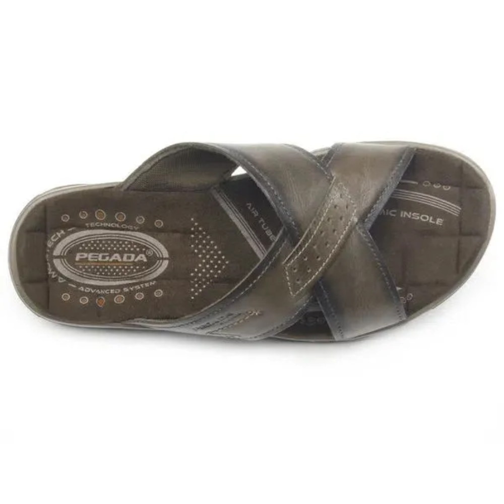 Chinelo Masculino Pegada Couro Cravo Amortech Premium Marrom 2