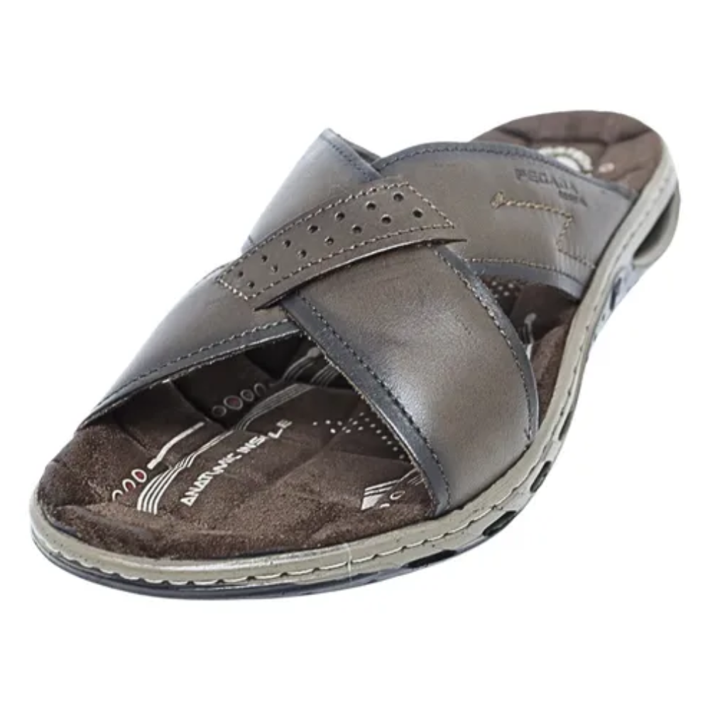 Chinelo Masculino Pegada Couro Cravo Amortech Premium Marrom 4