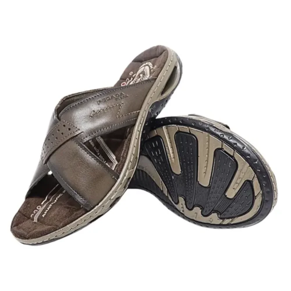 Chinelo Masculino Pegada Couro Cravo Amortech Premium Marrom 5