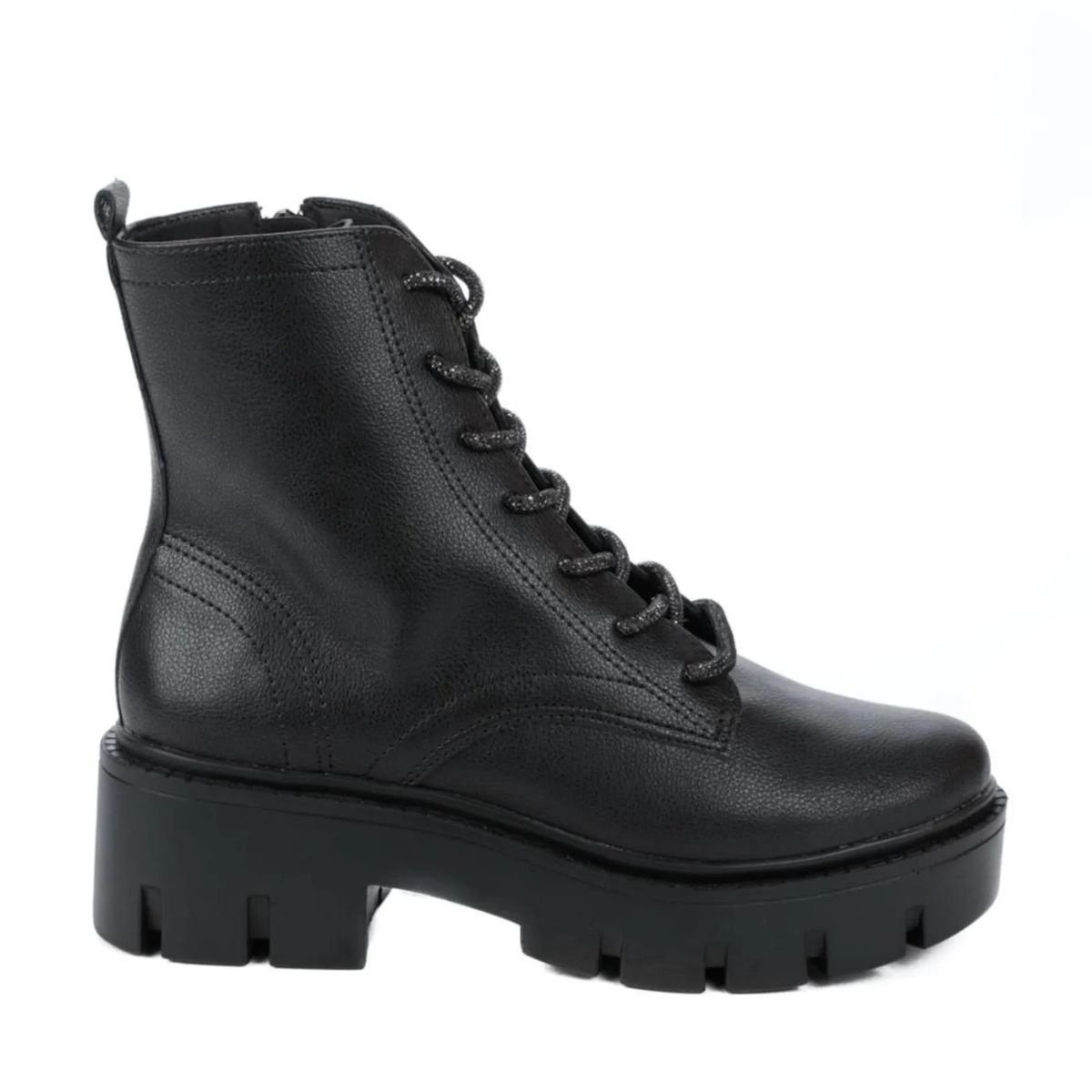 Bota Coturno Via Marte Flatform Tratorado Brilho Preto