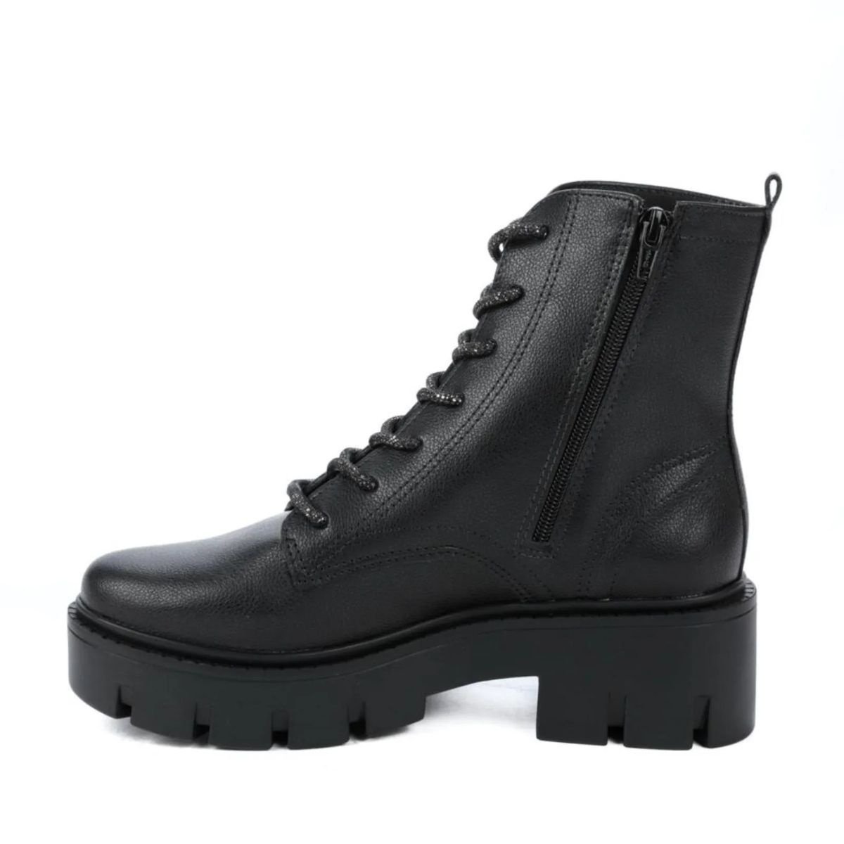 Bota Coturno Via Marte Flatform Tratorado Brilho Preto Preto 3