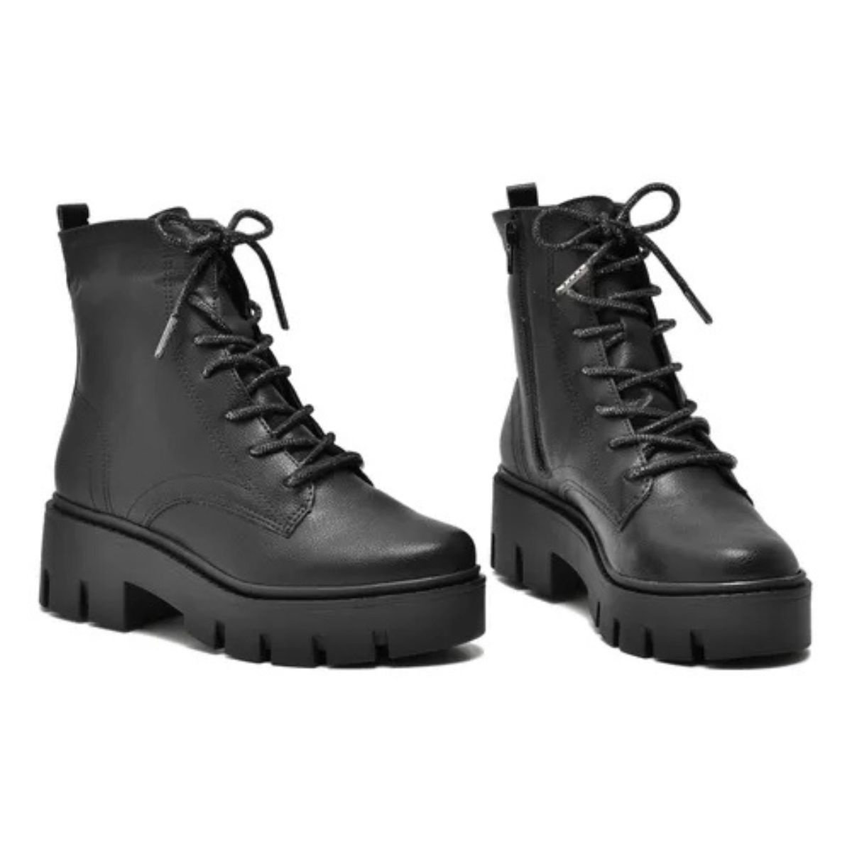 Bota Coturno Via Marte Flatform Tratorado Brilho Preto Preto 4