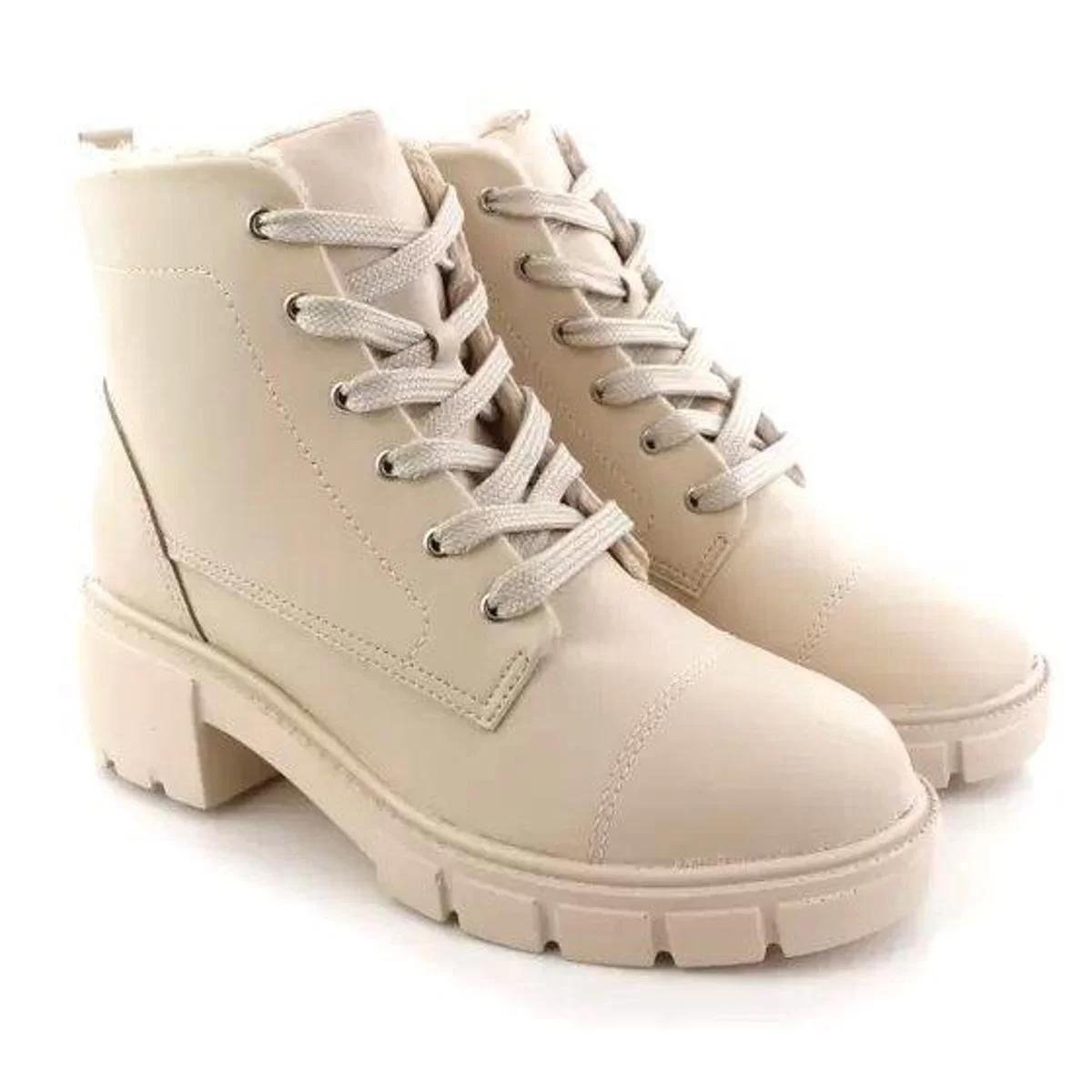 Bota Coturno Beira Rio Tratorado Napa Creme Bege 3