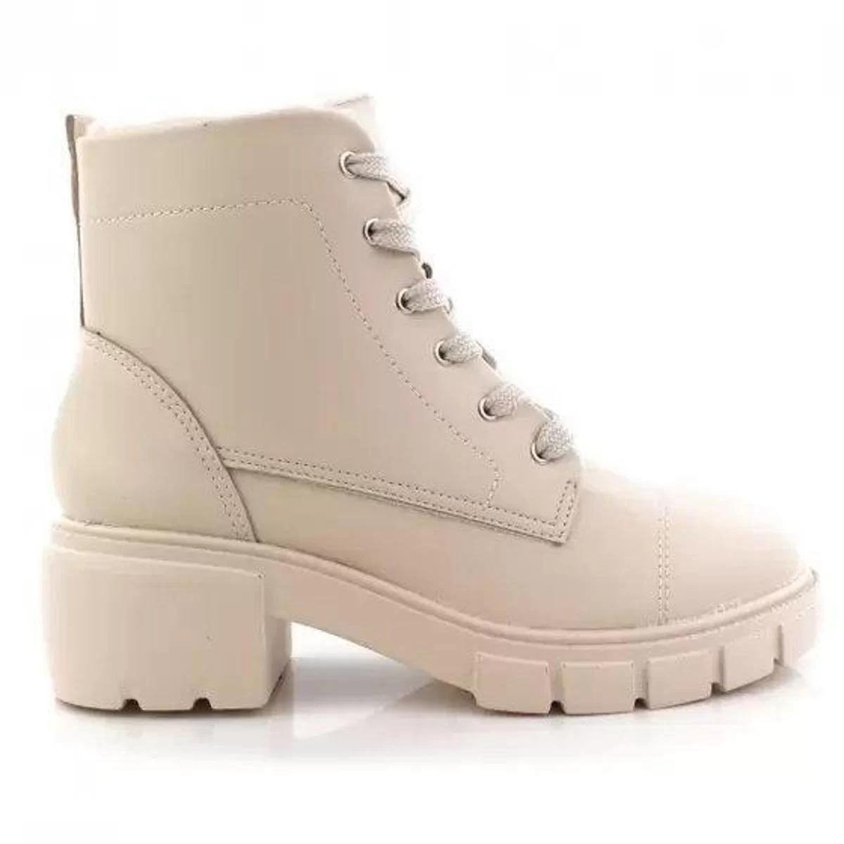 Bota Coturno Beira Rio Tratorado Napa Creme Bege 4