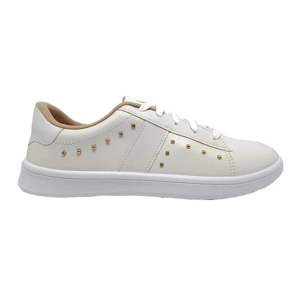 Tenis Moleca Feminino Branco Ouro Detalhe Moderno