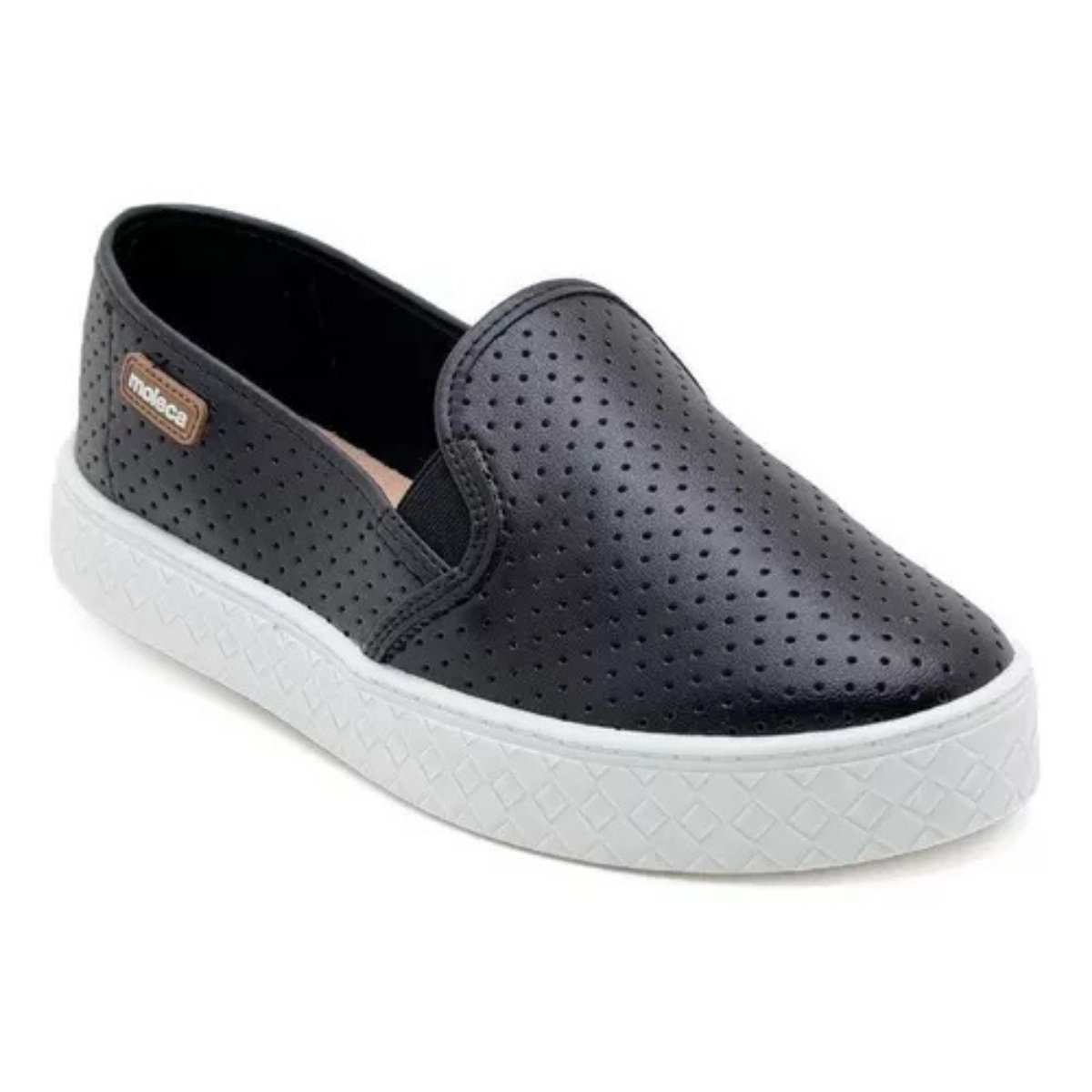 Tenis Moleca Slip on Napa Perfuros Feminino Preto Leveza