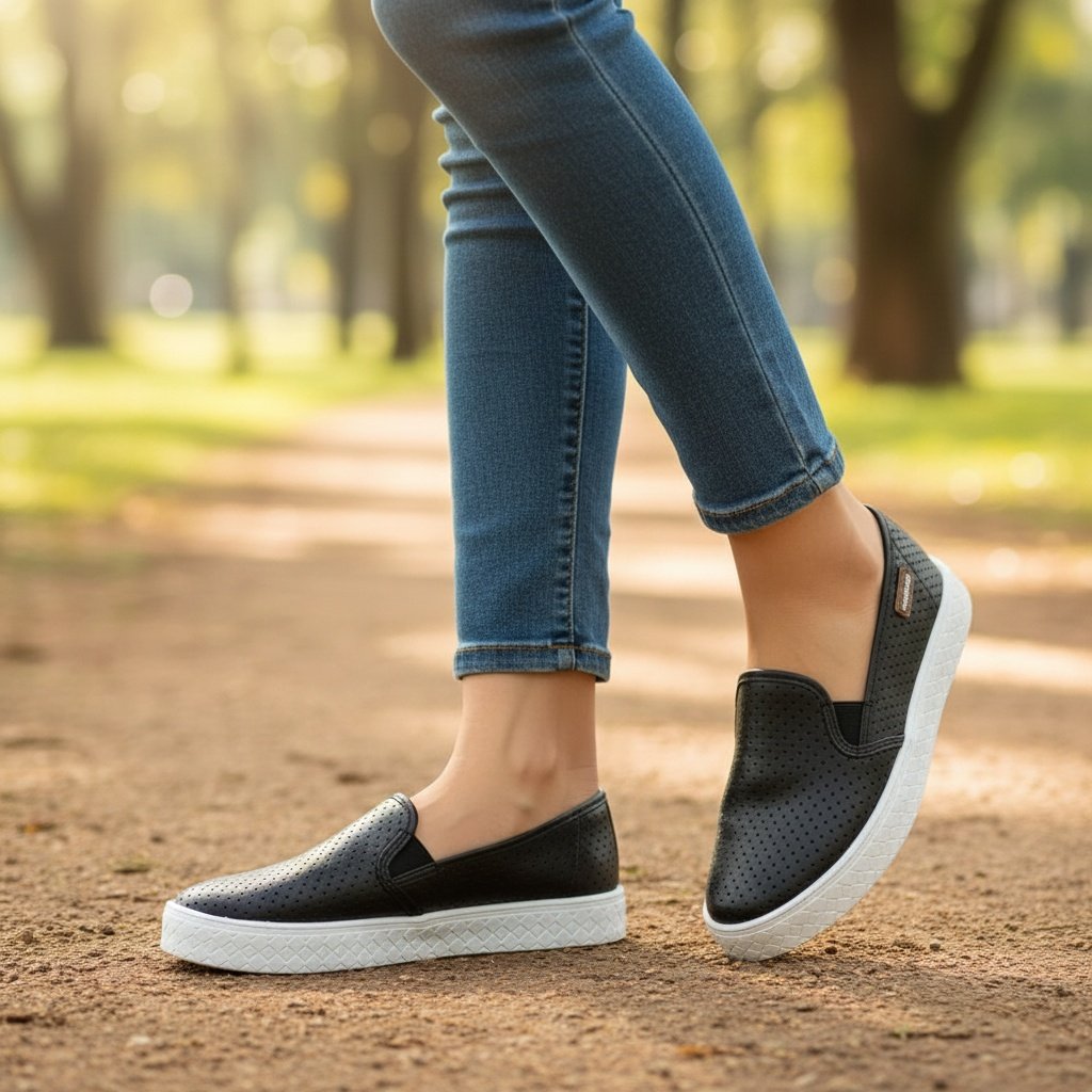 Tenis Moleca Slip on Napa Perfuros Feminino Preto Leveza Preto 6