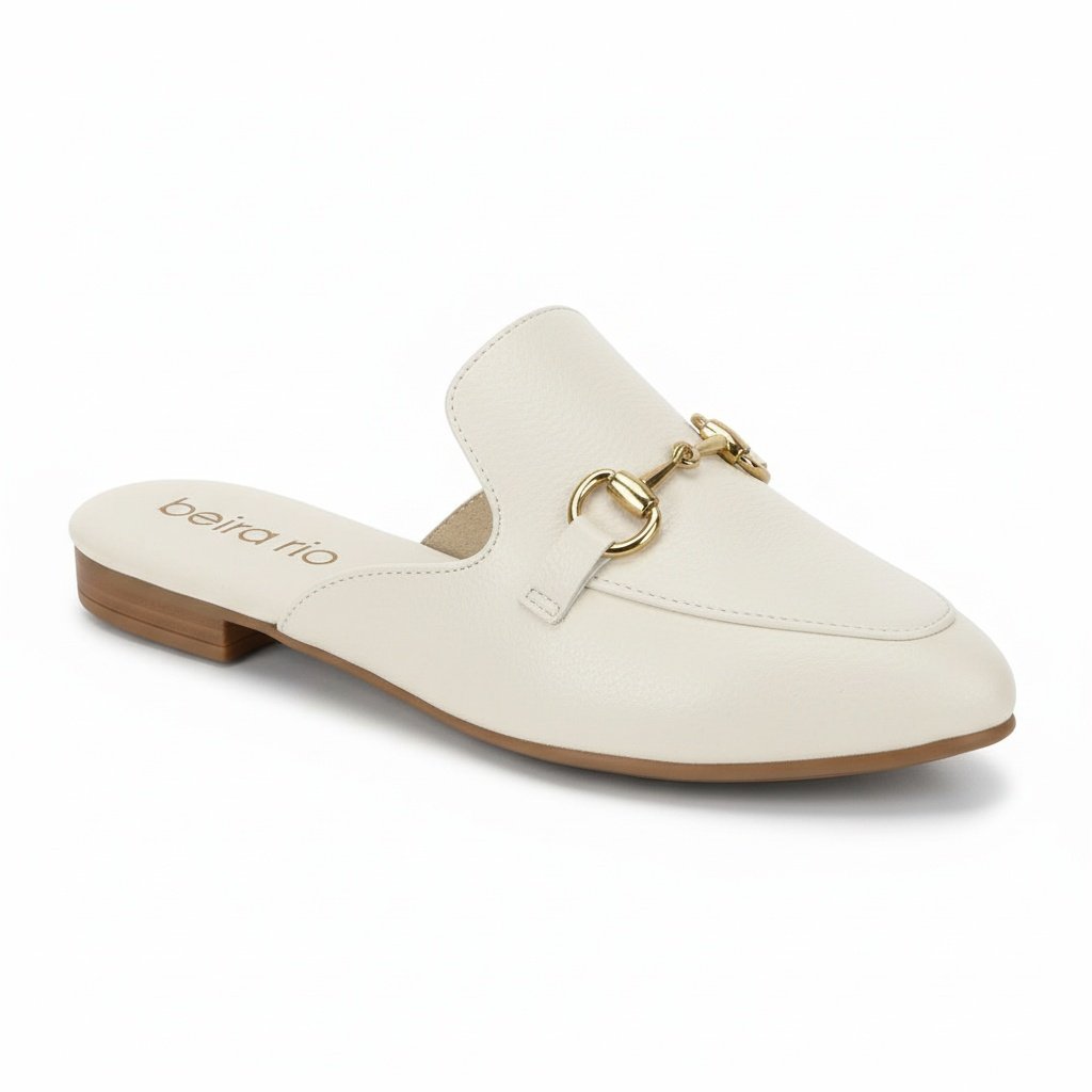 Mule Beira Rio Feminino Branco Off Dourado Casual 