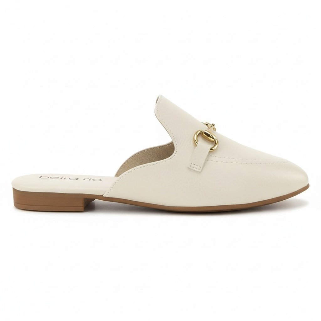 Mule Beira Rio Feminino Branco Off Dourado Casual  Branco 2