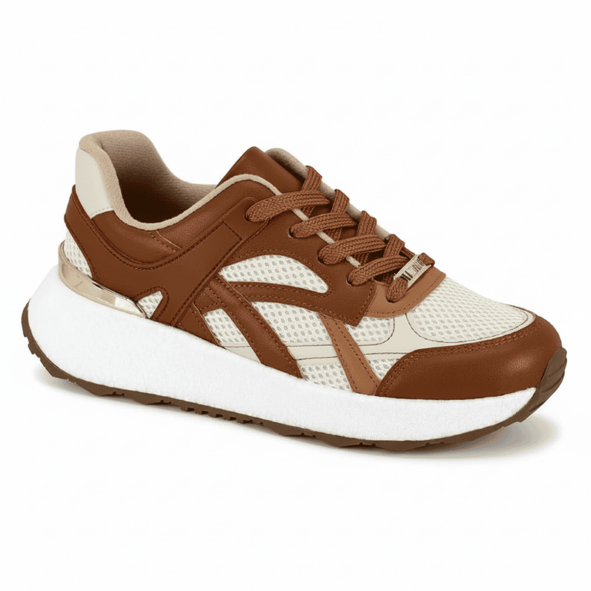  Tenis Vizzano Branco Off Mocca Camel Feminino Design Casual