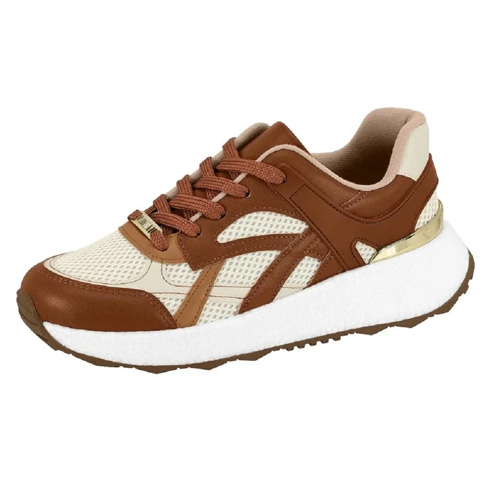 Tenis Vizzano Branco Off Mocca Camel Feminino Design Casual Marrom 5