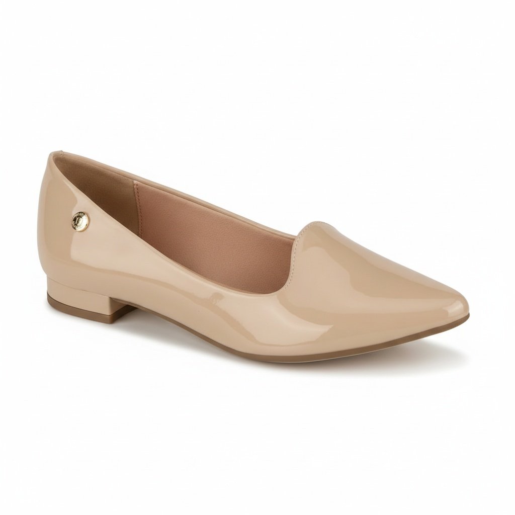 Vizzano Sapatilha Feminina Bege Verniz Brilho Estilo Urbano