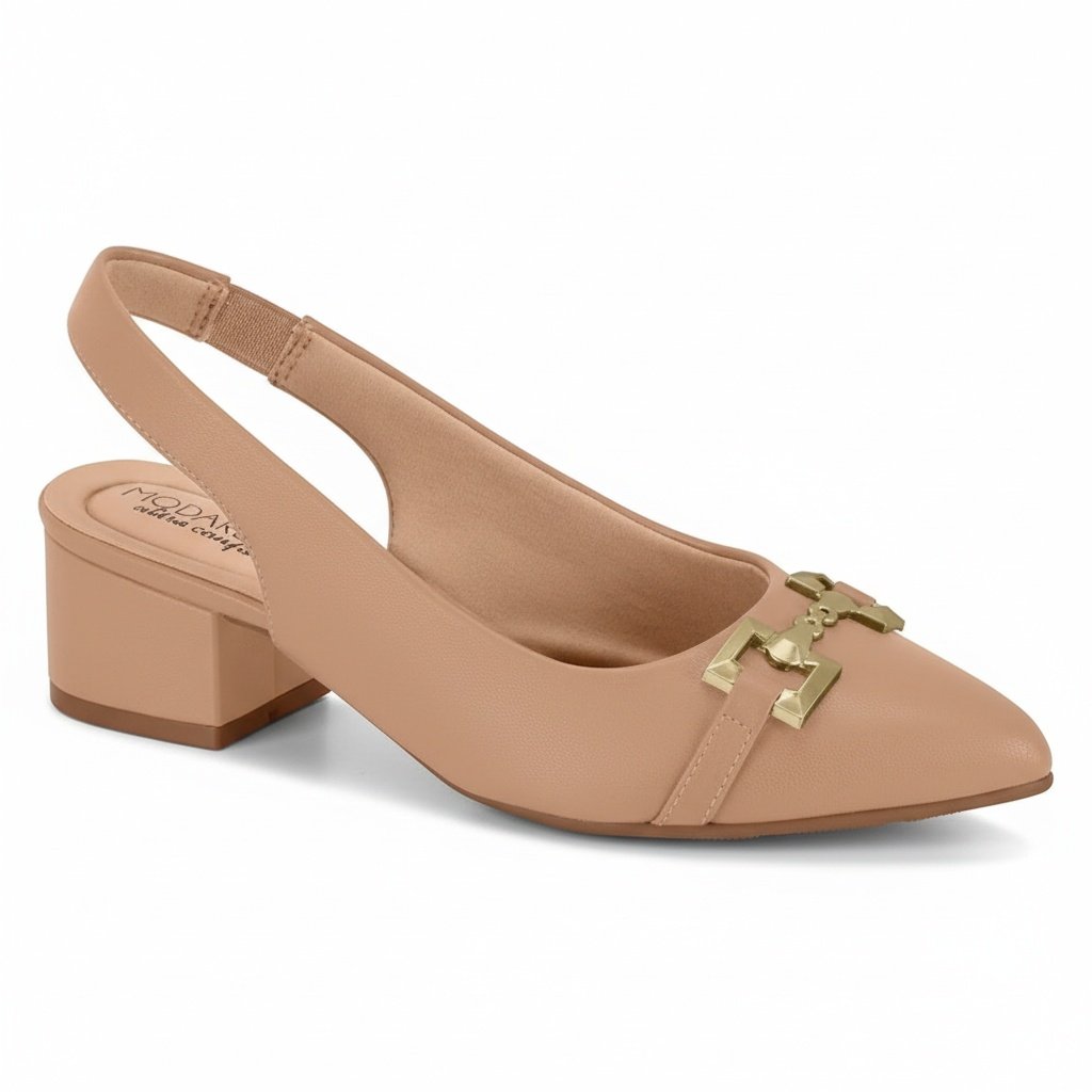Modare Sapato Nude Elegancia Feminina Salto Bloco