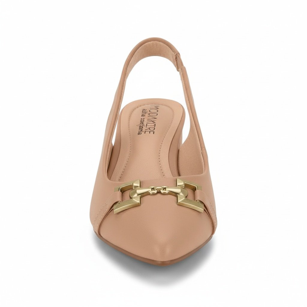 Modare Sapato Nude Elegancia Feminina Salto Bloco Bege 3