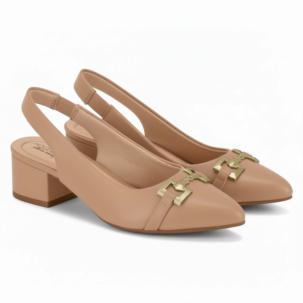 Modare Sapato Nude Elegancia Feminina Salto Bloco Bege 4