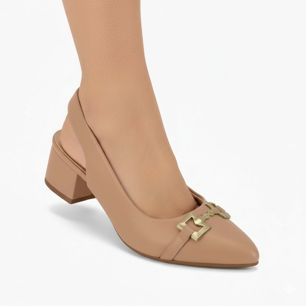 Modare Sapato Nude Elegancia Feminina Salto Bloco Bege 6