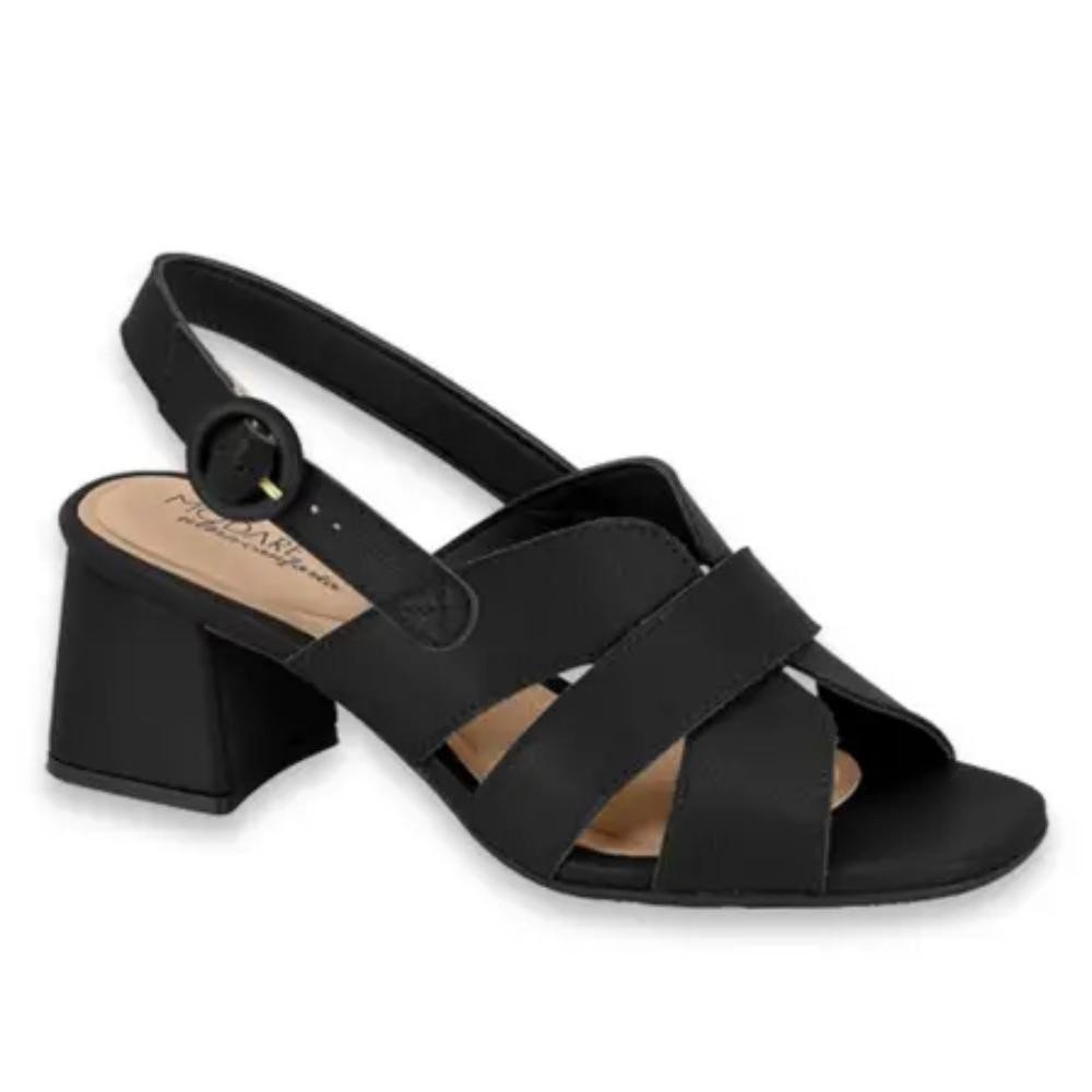 Sandalia Modare Preta Salto Baixo Feminina Fecho Ajustavel