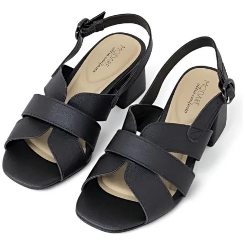 Sandalia Modare Preta Salto Baixo Feminina Fecho Ajustavel Preto 2