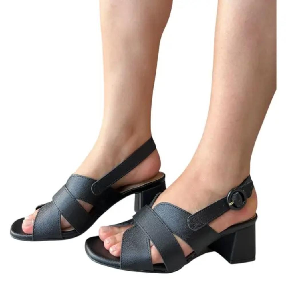 Sandalia Modare Preta Salto Baixo Feminina Fecho Ajustavel Preto 3