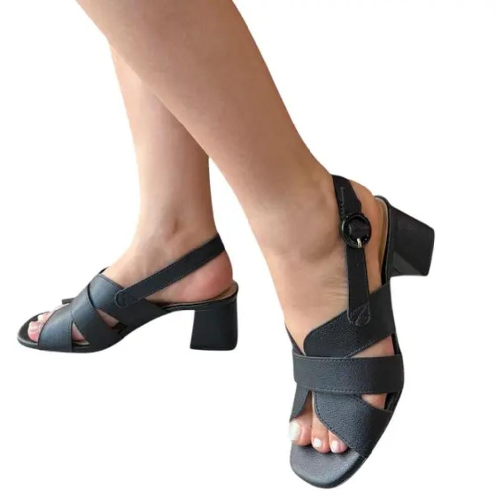 Sandalia Modare Preta Salto Baixo Feminina Fecho Ajustavel Preto 4