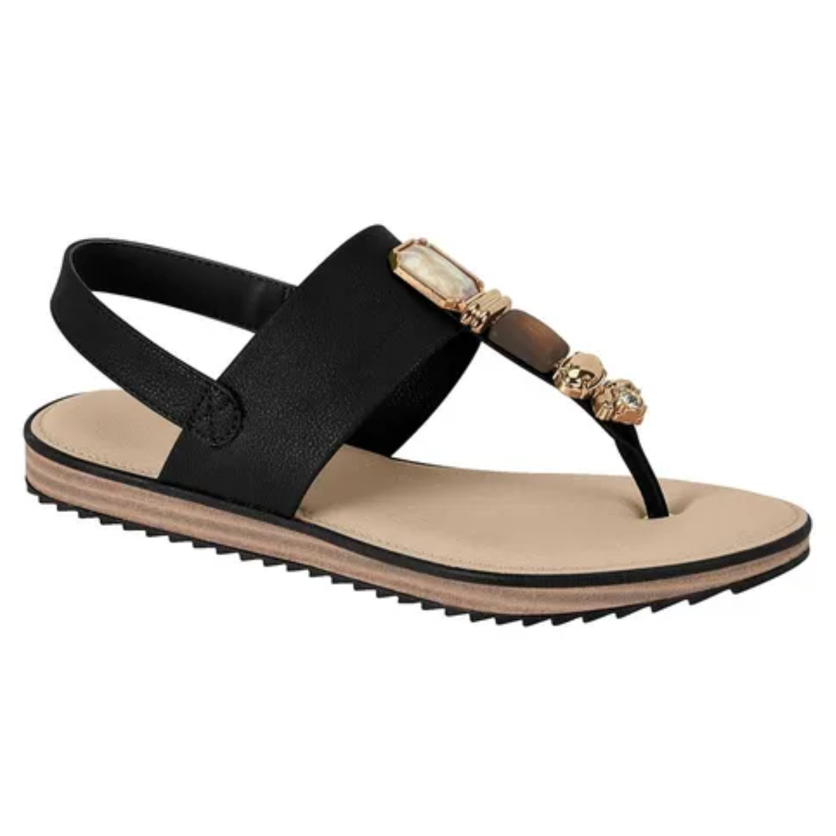 Sandalia Rasteira Modare Conforto Pedras Casual Feminina Preto