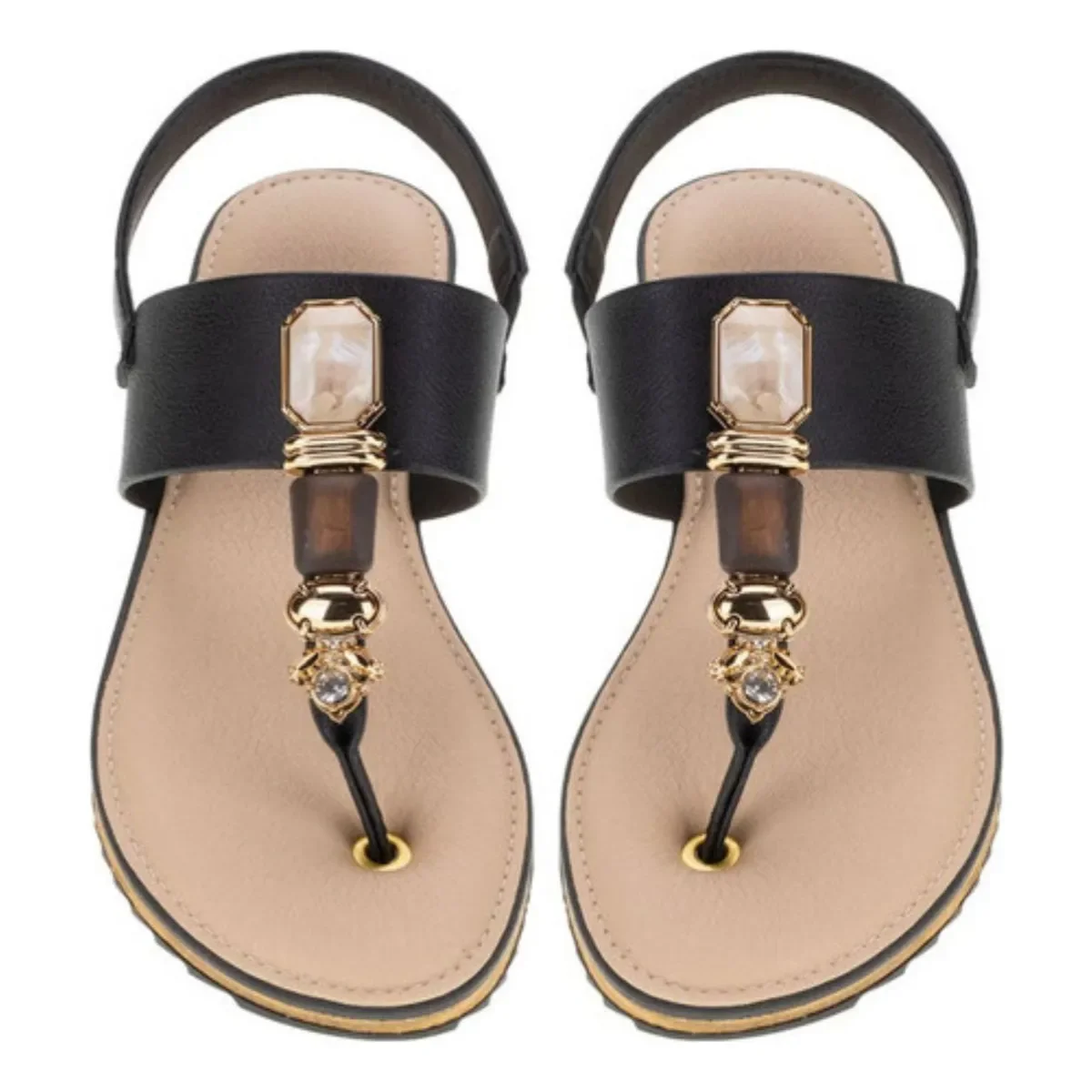 Sandalia Rasteira Modare Conforto Pedras Casual Feminina Preto Preto 2