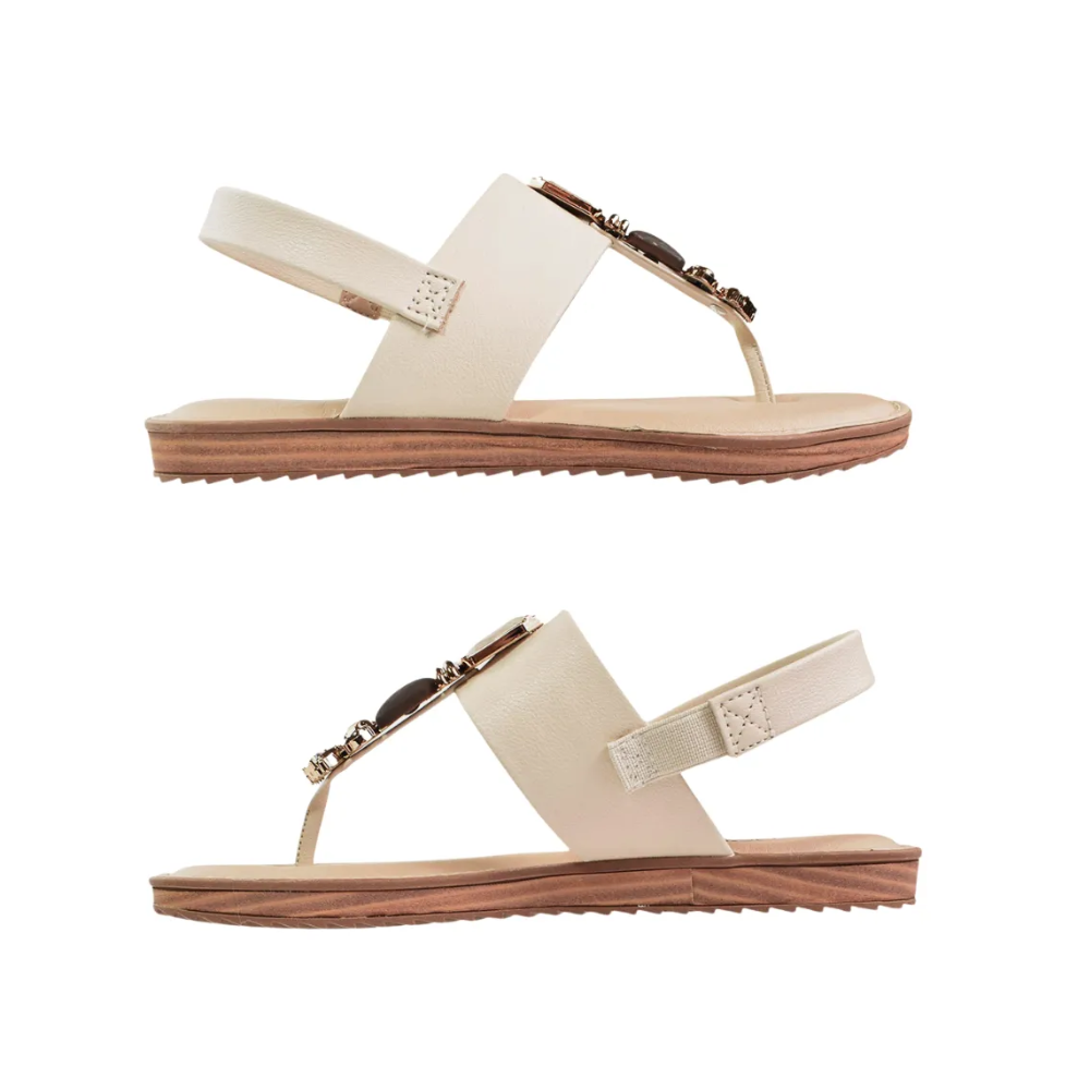 Sandalia Rasteira Modare Feminina Creme Pedras Elegantes Bege 3