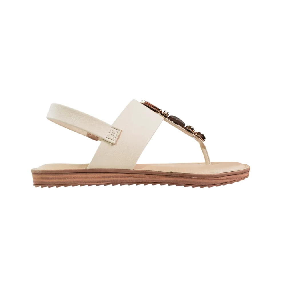 Sandalia Rasteira Modare Feminina Creme Pedras Elegantes Bege 5