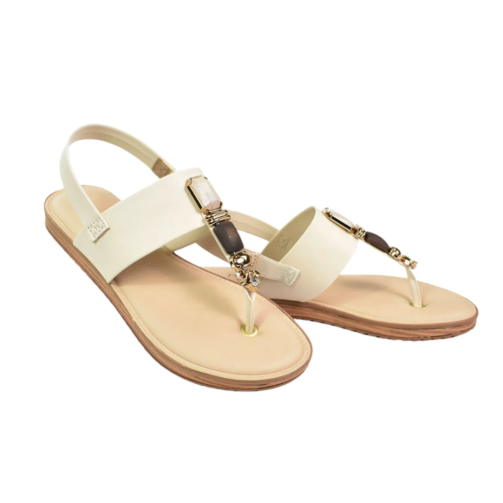 Sandalia Rasteira Modare Feminina Creme Pedras Elegantes Bege 2