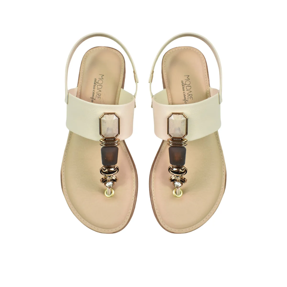 Sandalia Rasteira Modare Feminina Creme Pedras Elegantes Bege 4