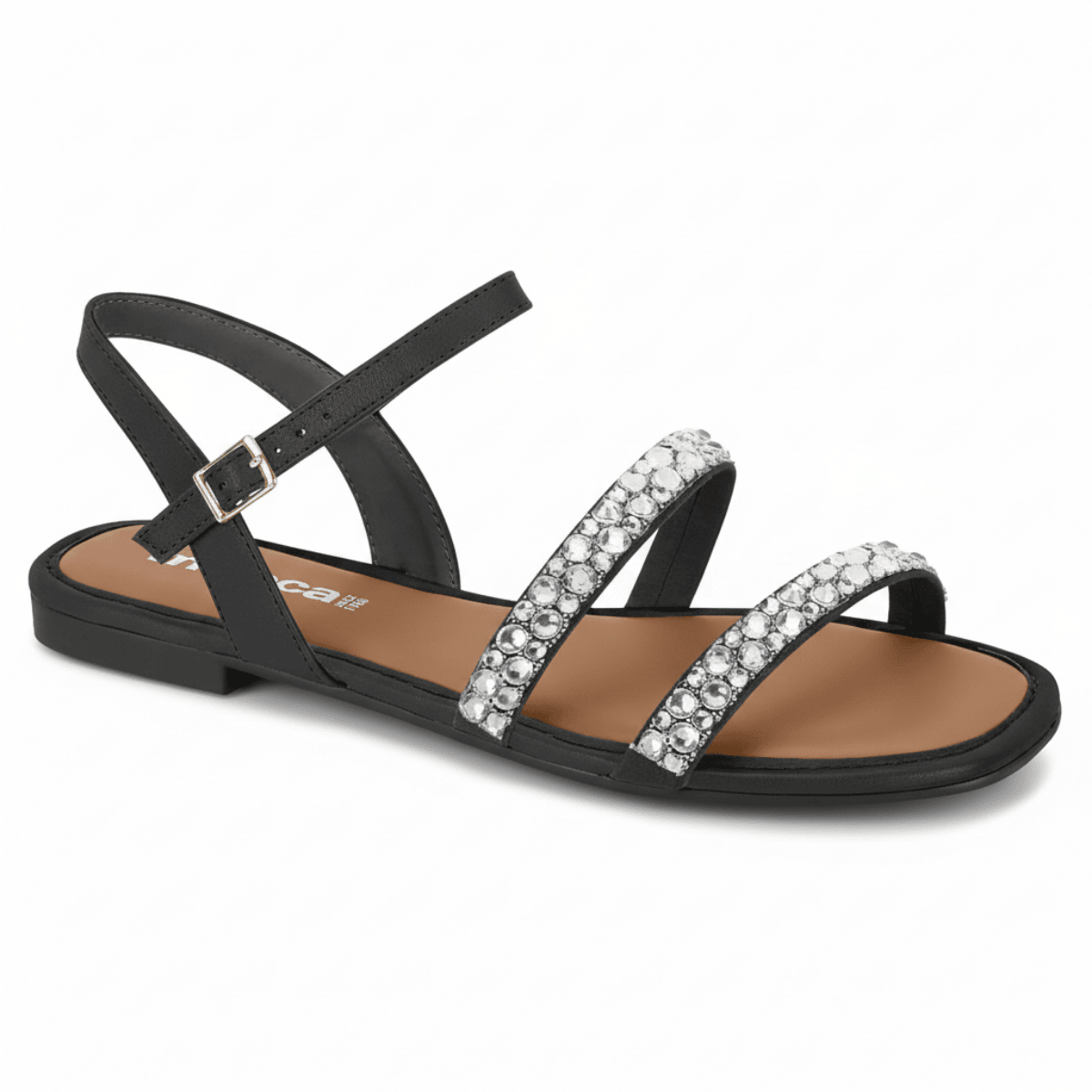 Sandalia Moleca Napa Turim Preto Cristal Feminina Ultraleve