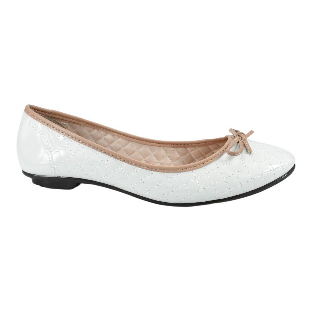 Sapatilha Moleca Feminina Laco Verniz Branco Nude Ultraleve