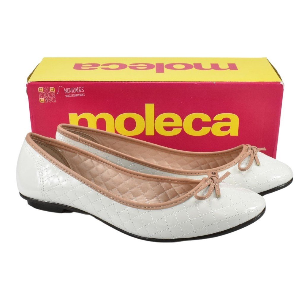 Sapatilha Moleca Feminina Laco Verniz Branco Nude Ultraleve Branco 2