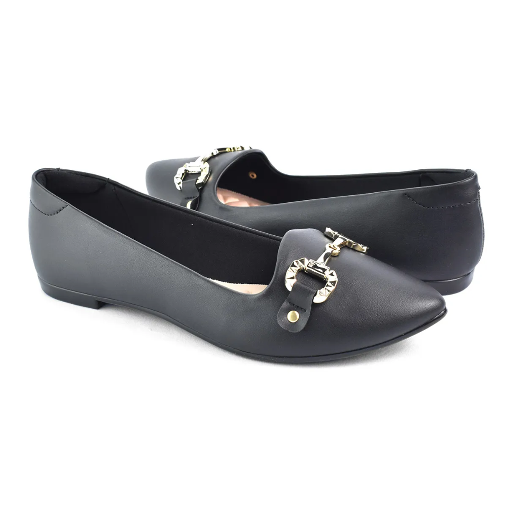 Sapatilha Feminina Moleca Preta Detalhe Dourado Preto 5