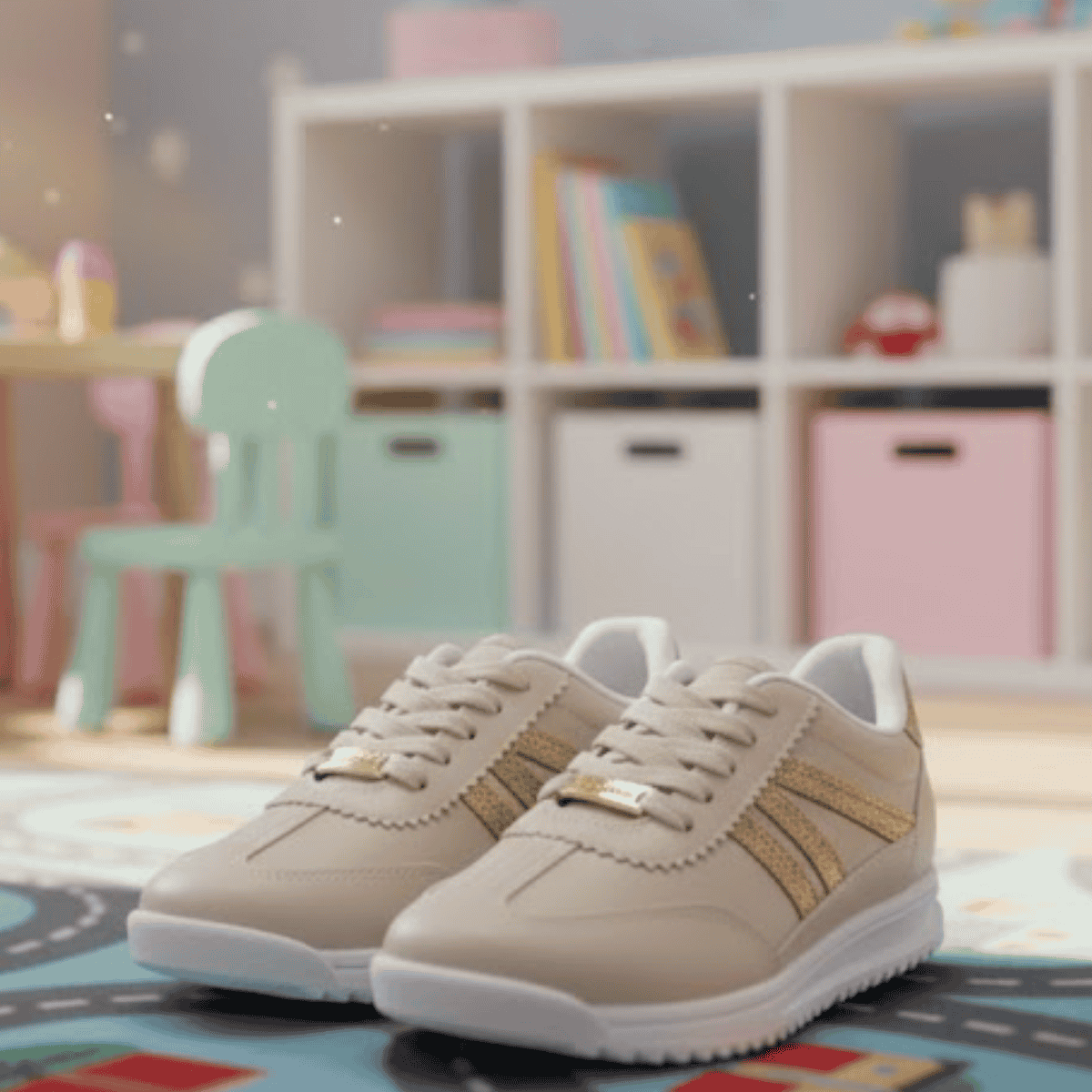 Tenis Molekinha Infantil Feminino Antiderrapante Cadarco Bege 5