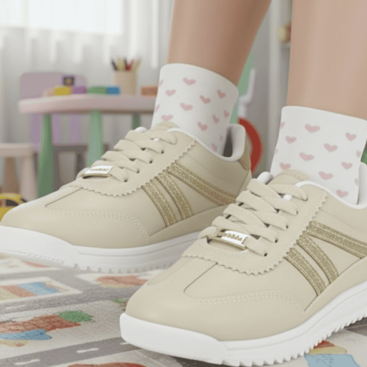 Tenis Molekinha Infantil Feminino Antiderrapante Cadarco Bege 6