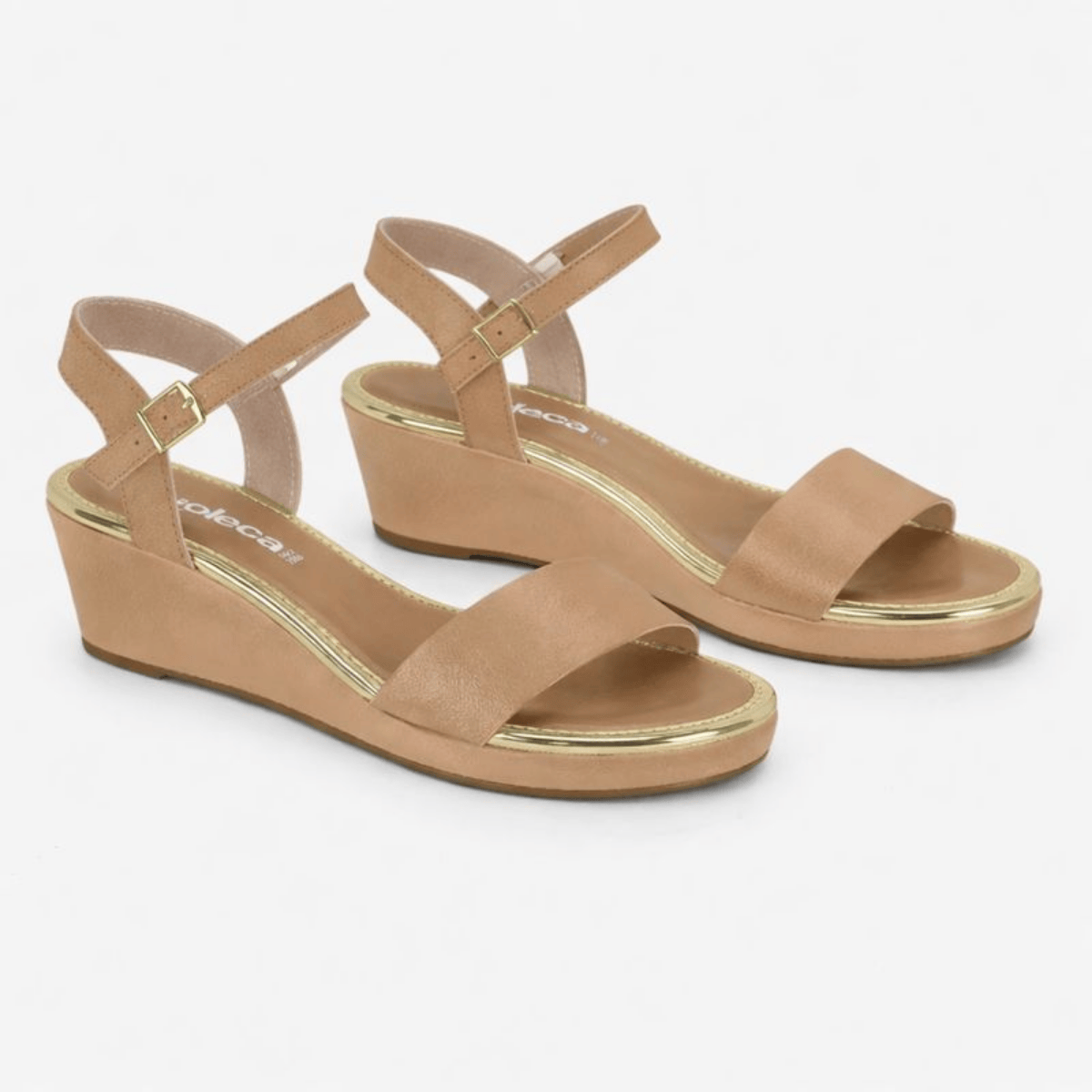 Tamanco Feminino Salto Medio Fecho Ajustavel Estilo Casual Bege 4