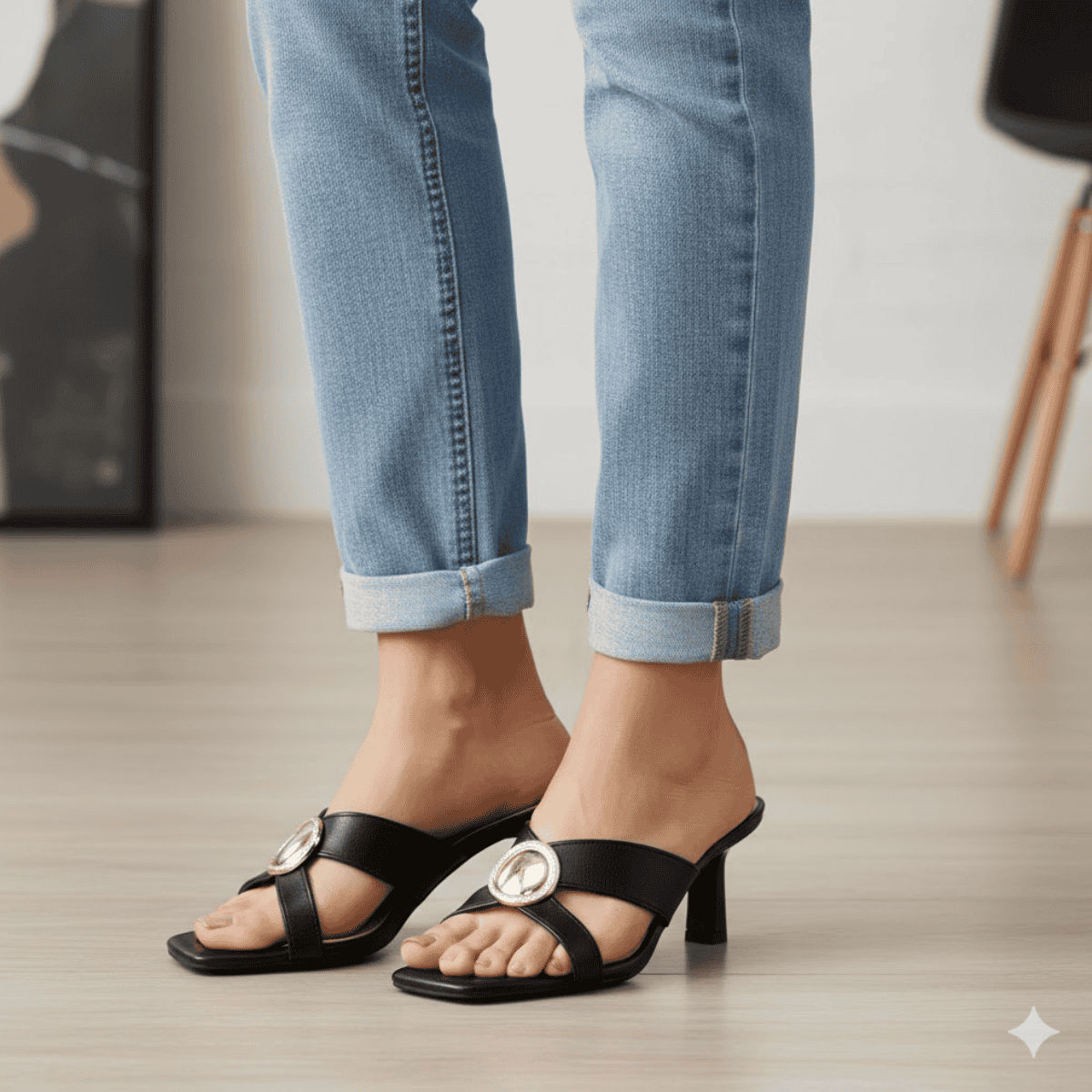 Tamanco Moleca Feminino Estilo Casual Salto Fino Preto  Preto 4