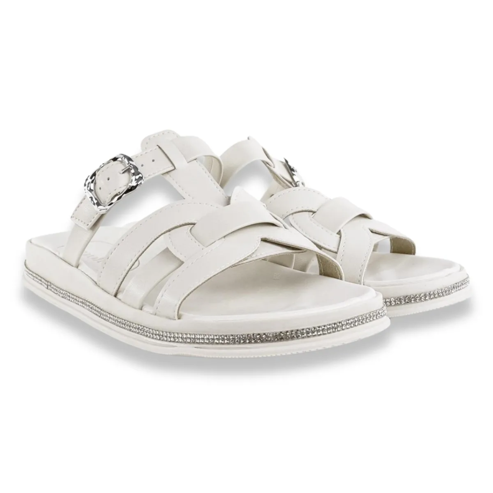 Tamanco Feminino Papete Moleca Strass Fivela Branco 5509202 Branco 2