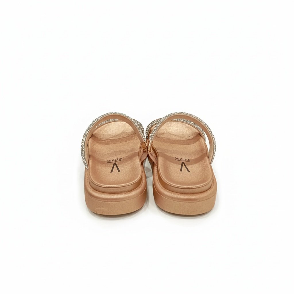 Sandalia Vizzano Slide Glamour Bege Diamond Ouro Rosado Dourado 4