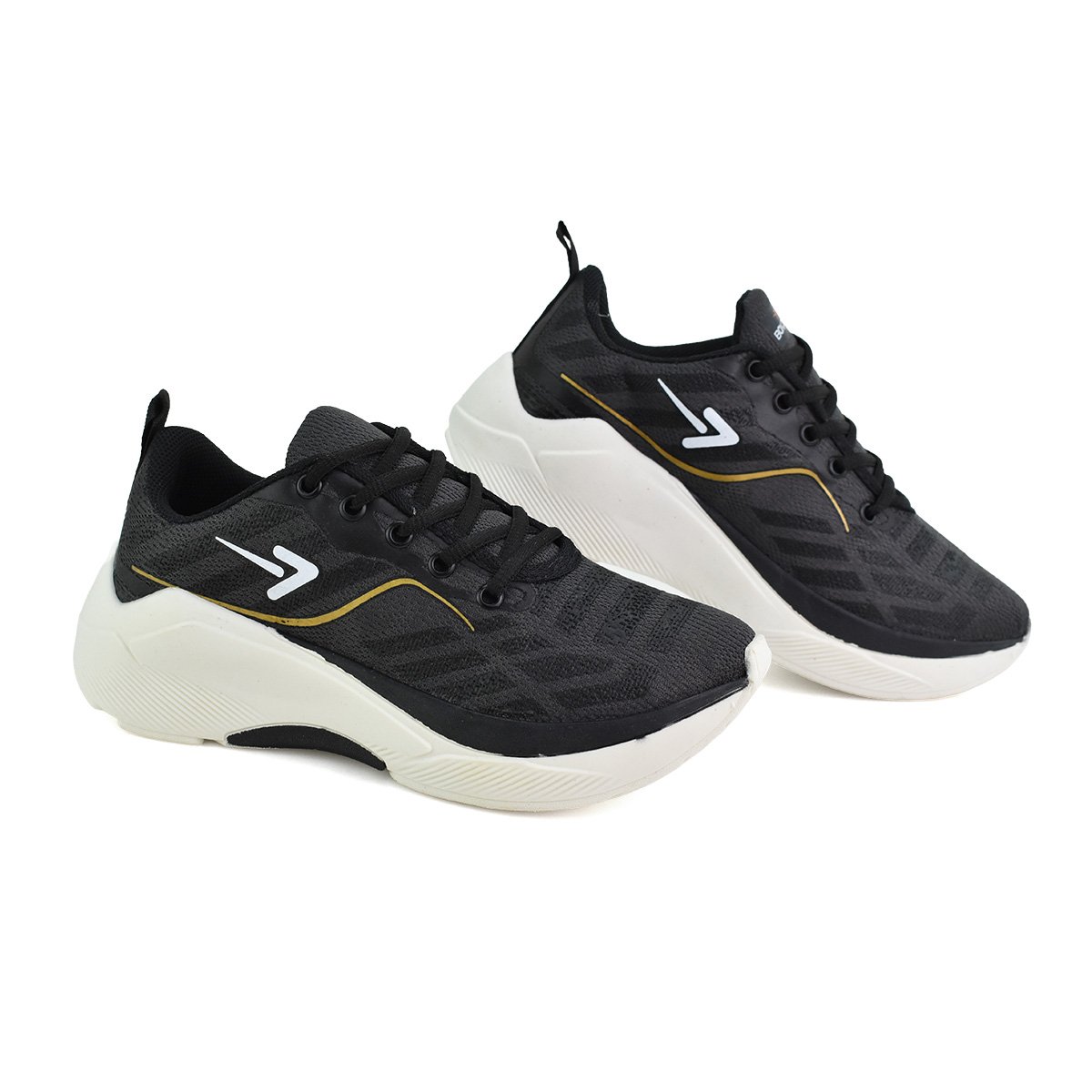 Tenis Box 200 Feminino Visual Moderno Preto Dourado Cadarco Preto 2