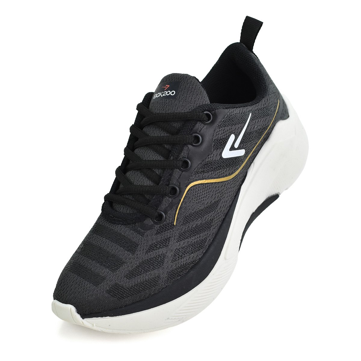 Tenis Box 200 Feminino Visual Moderno Preto Dourado Cadarco Preto 6