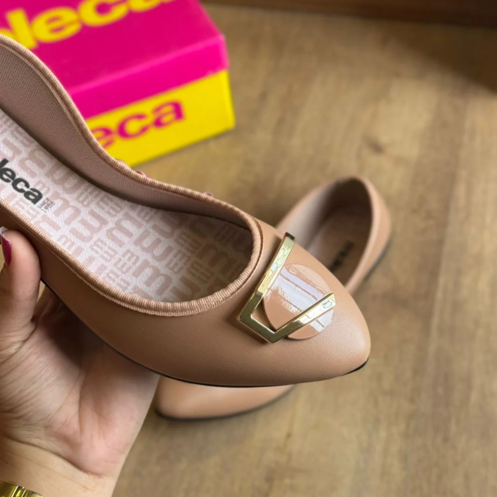 Sapatilha Feminina Moleca Bico Fino Detalhes Nude 5727116 Marrom 2