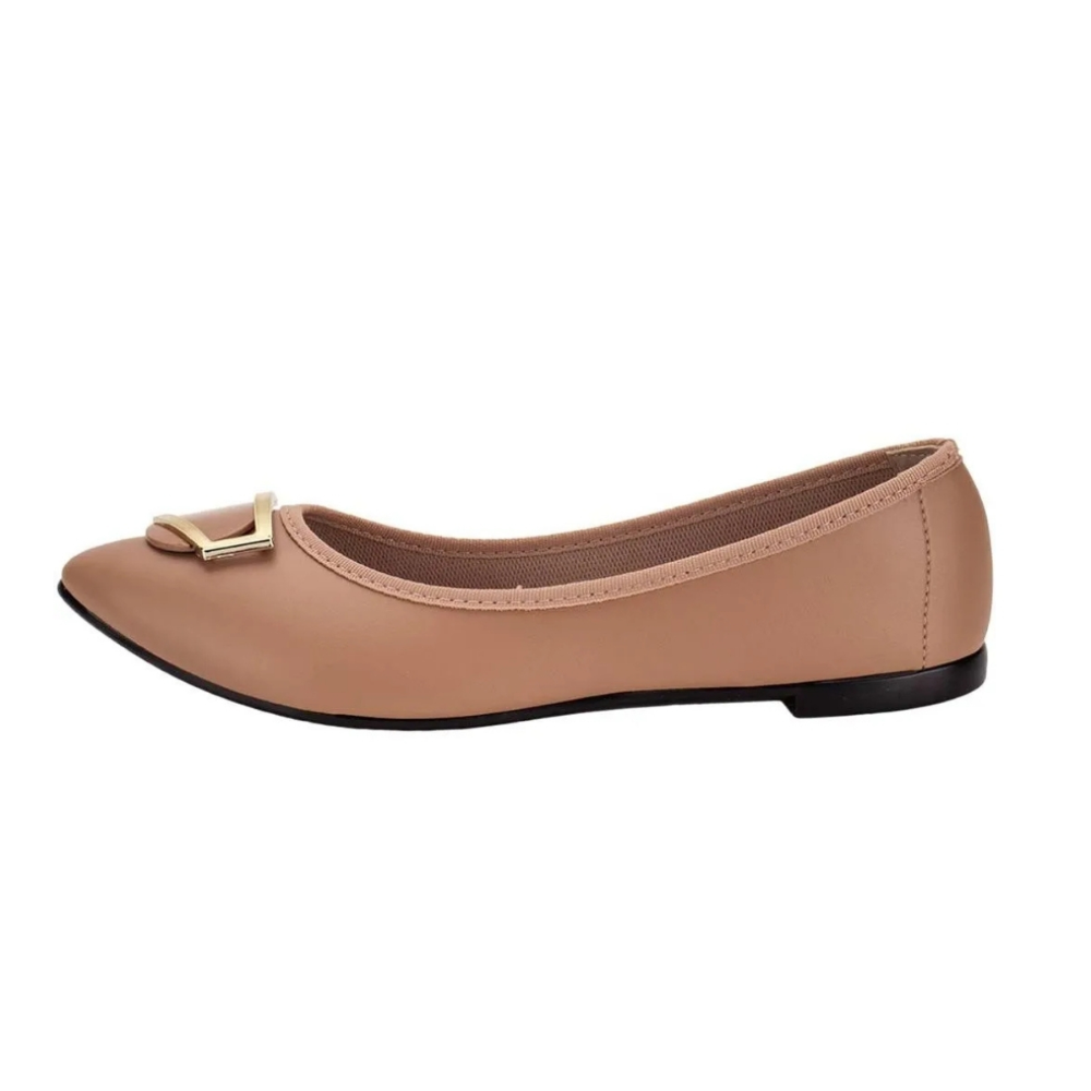 Sapatilha Feminina Moleca Bico Fino Detalhes Nude 5727116 Marrom 6
